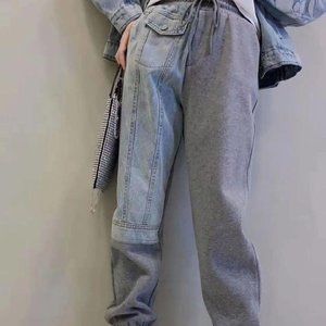 Straight Pants Women's Elastic Waist Loose Stitchi